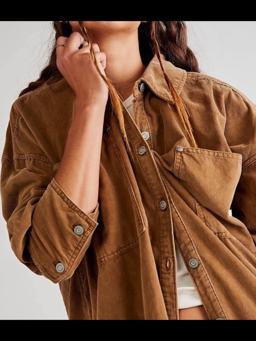 We The Free People Baby Cord Brown Corduroy Button-Down Shirt Top Shacket - Picture 5 of 14